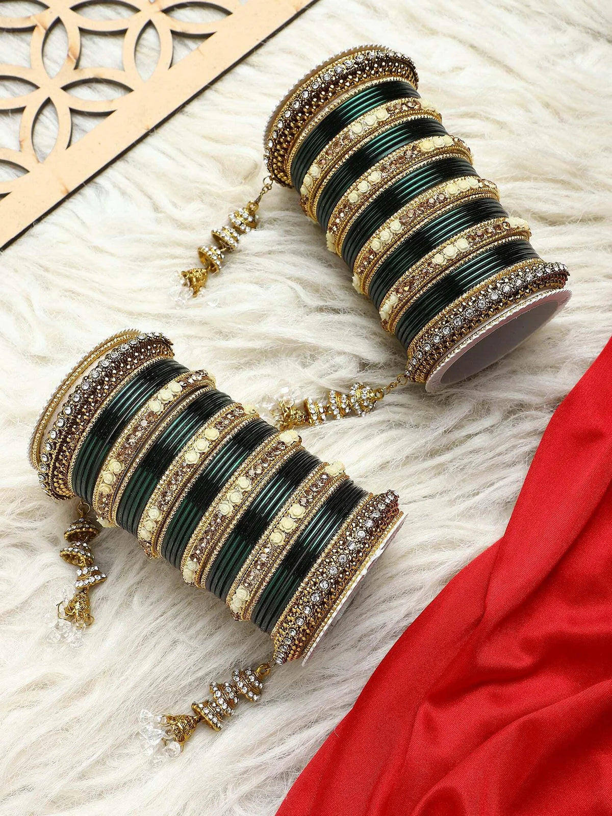 Antique Jhumki Latkan Bangle Set, Traditional Indian Bridal Bangles, Designer Wedding Jewelry Collection for Women