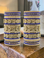 Mirror Work Silk Thread Bangle Set with Flower Kada, Traditional Indian Bridal Wedding Jewelry for Women