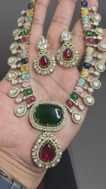 Rajsthani Teardrop Polki Necklace Earrings Set, Jaipuri Polki Indian Jewelry, Celebrity Polki Necklace Set, Traditional Polki Jewelry Set, Bollywood Polki Jewelry Set
