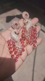 Indian Peacock-Inspired Earrings with Teardrop Gemstones Deep Blue color kundan for women