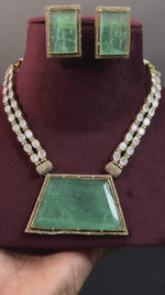 Elegant Rectangular Stone Bridal Necklace Set, Rectangular Stone Indian Jewelry Set, Pakistani Polki Necklace Set, Celebrity Inspired Necklace Set