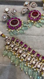 Celeb Inspired Wedding Layered AD Neclace Set, Layered AD Necklace Earrings Set, Model CZ Necklace Set, Indian AD jewelry Set, CZ Earrings Set