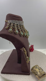 Royal Victorian Kundan Choker Necklace Set with Green Stone Drops & Matching Earrings – Indian Jewellery Bridal American Diamond Necklace Set