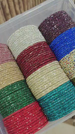Glass 2 Line Stone Bangles – 12 Colour Box (12 Dozen) | Premium Indian Bangle Bunch Set | Wholesale Jewellery Collection