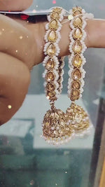 Set of 2 Golden Kundan Beaded Jhumki Bangles, Pearl & Stone Bangle, Cz Bangles, Bangles With Latkan, Indian Bangles