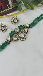 Green Beaded Kundan Choker Set with Matching Earrings | Premium Indian Bridal & Festive Jewellery