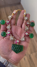 Bridal Floral Traditional Polki Necklace Earrings Set, Wedding Polki Ethic Necklace Set, Polki Jewelry Set, Indian Jewelry Set, Rajsthani Necklace Set