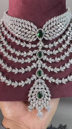 Indian Actress Inspired Layer Polki Necklace Earrings Maangtika Set, Celebrity Necklace Earrings Mangtika Set, Pakistani Polki Jewelry