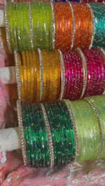 New Rain drop Glass Bangles 12 Colors with 28 Golden BanglesTraditional Indian Bangles Set, Bridal Bangle Elegant Indian Traditional Chudi Set for Bridal & Festive Wear