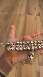 Gold Dual-Row Polki Choker Set | Indian Jewellery | Center Drop Indian Necklace Set with Earrings