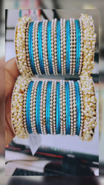 Blue Pearl bangles set with stone work kada, Indian bangles, Wedding jewelry, festive colorful bangles size 2.4/6/8/10