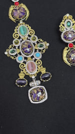 Statement Multicolor Pendant Polki Necklace Set, Indian Polki Jewelry with Earrings