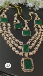 Multi Layer Emerald Green Polki Indian Necklace Set, Emerald Green Polki Jewelry Set, Emerald Polki Necklace Set, Bollywood Polki Necklace Set, Celebrity Polki Jewelry Set
