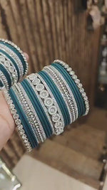 Indian Moti Silver Stone Bangle Set – American Diamond Bridal Bangles | Libasaa Traditional Indian Jewellery & Bangles Set
