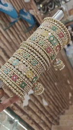 Heavy Look Bridal Kundan Stone Bangle Set | Indian Jhumki Stones Bangles with Moti Touch | Premium Indian Jewellery