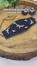 Luxury stone choker set, dragonfly necklace set, bridal choker jewelry, party wear necklace set, emerald choker, statement choker set, women fashion jewelry, festive jewelry set