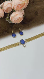 Royal Blue Stone Gold Plated Statement Necklace Set with Stud Earrings for Women | Designer Bridal Wedding & Party Wear Jewellery