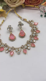Graceful Pink Stone Necklace & Earrings Set – Bridal & Festive Jewelry