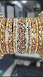 Gold Ranisa Bangle Set with Kundan pearl kada, Bridal bangles, Bridal Choora Set Wedding Eid Karwachauth Navratri Bollywood Choora