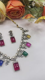 Multicolor Gemstone Necklace & Earrings Set – Bridal & Festive Statement Jewelry