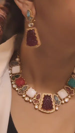 Rajsthani Handcrafted AD Choker Earrings Set, Rajsthani Choker Set, Rajwadi Necklace Earrings Set, Indian AD Choker Set, Rajsthani AD Jewellery Set, Rajsthani Handcrafted Jewelry Set