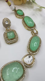 Antique Gold-Toned Polki and Green Stone Necklace Set with Matching Earrings