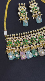 Multicolor Intricate Floral Choker Earrings Set, Choker Set, Indian Bollywood Necklace Set, Indian Wedding Bridal Jewelry
