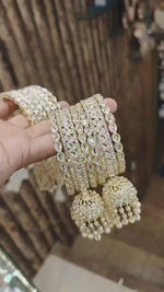 Indian Jhumki Brass Stone Bangle Set with Jhumar Pearls – Bridal Wedding Bangle Set | Libasaa Indian Jewellery & Traditional Bangles Collection