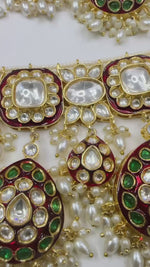 Green Pearl Stone Bridal Necklace, Earrings & Maang Tikka Set – Traditional Indian Wedding Jewelry
