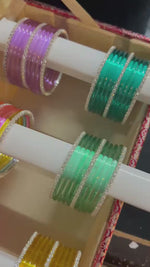 Silver Stone Jelly Glass Bangles Set – 6 Vibrant Colours | 8 Bangles Per Packet | Trendy Fashion Chudi Set for Women & Girls