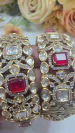 Openable Kundan Gold-Tone Bangles with Red Stone Accents – Bridal Jewelry Pair