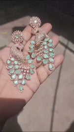 Indian Peacock-Inspired Earrings with Teardrop Gemstones Deep Blue color kundan for women