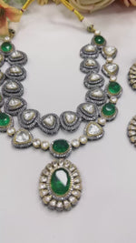 Emerald Green Polki Necklace Set with Matching Earrings | Kundan & AD Stone Bridal Set