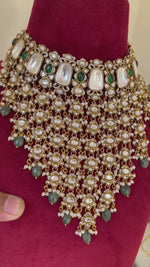 Ethnic Green Beaded Polki Choker Set, Indian Polki Choker Set, Bollywood Necklace Jewelry Set, Bridal Jewerly Set, Pakistani Jewelry Set