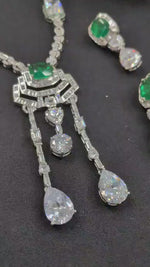 Emerald & Diamond-Style Necklace Set with Matching Earrings | Nita Ambani Inspired Indian Jewellery | Premium Diamond Jewellery Indian Neckles Set
