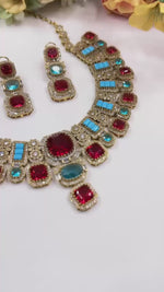 Emerald & Ruby Toned Kundan Choker Necklace Set – Bridal Statement Jewelry