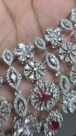 Layered Silver Emerald Indian Choker Earrings Maangtika Set, Layer Silver Jewelry Set, Bollywood Polki Choker Earrings Mangtika Set, Indian Wedding Layer Choker Set