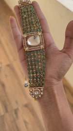 Green Royal Indian Bridal Polki Choker Set, Indian Polki Choker Set, Wedding Polki Jewelry, Pakistani Polki Jewelry Set