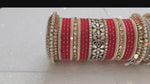 Traditional Punjabi Bridal Red Bangle set with flower mirror kada and pacheli Bangles, Indian Designer Wedding Chura Churi