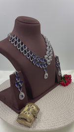 Designer American Diamond Pink Crystal Necklace Set with Long Earrings | Wedding & Festive Wear