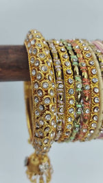 Golden Pink Shade Bridal Jhumki Bangles Set, Wedding Tassel Bangles, Colorful Beautiful Fashion Bangles, Special Festive Occasions, Eid