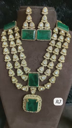 Multi Layer Emerald Green Polki Indian Necklace Set, Emerald Green Polki Jewelry Set, Emerald Polki Necklace Set, Bollywood Polki Necklace Set, Celebrity Polki Jewelry Set