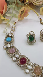 Multicolor Kundan Bridal Necklace & Earrings Set – Elegant Wedding Jewelry