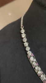 Ruby Red Stone Necklace Set with Earrings | Silver Plated Bridal Jewelry for Women & Girls