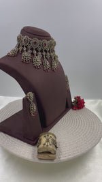 Royal Victorian AD Green Stone Choker Necklace with Earrings Bridal Statement Jewellery Set