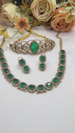 Suhana Khan-Inspired Green Polki Necklace Set – Choker, Necklace & Earrings