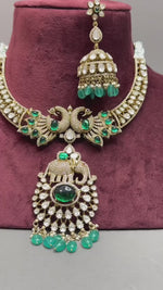 Premium Quality Kundan Peacock & Elephant Style Necklace Set, adorned with AD stones and pearl drop polki kundan Necklace Set