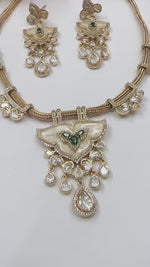 Elegant Kundan Choker Necklace Set with Drop Earrings – Pearl & Green Stone