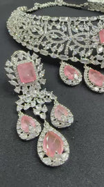 Bridal Royal Pink Stone Diamond Choker Necklace Set with Matching Earrings | Indian Jewellery