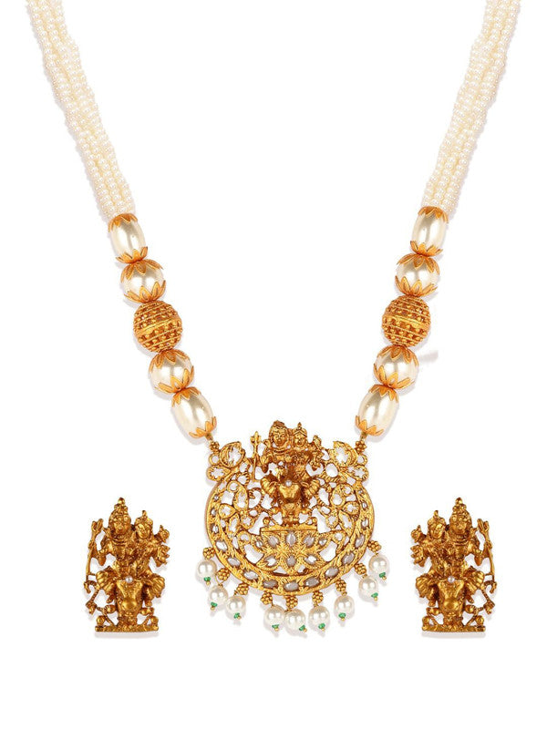 Multi Layered Maa Laxmi Temple Beaded Necklace & Drop Earrings For Women - Libasaa